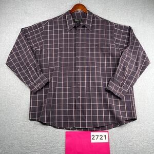 Marc Edwards Shirt 2XL Burgundy Check Casual Button Up Long Sleeve Mens